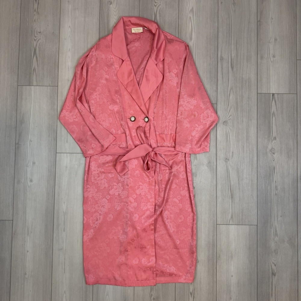 80s Robe Victoria Secret Gold Label‎ Small Pink Jacquard Double Breasted Belted